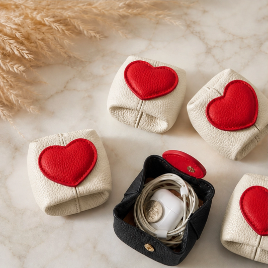 Pebble & Heart – Top-Grain Leather Squeeze-Top Mini Coin Pouch with Heart Detail + 1+1 FREE