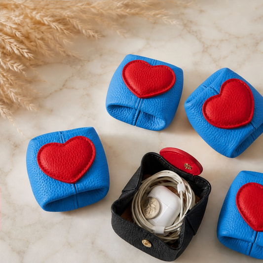 Pebble & Heart – Top-Grain Leather Squeeze-Top Mini Coin Pouch with Heart Detail + 1+1 FREE