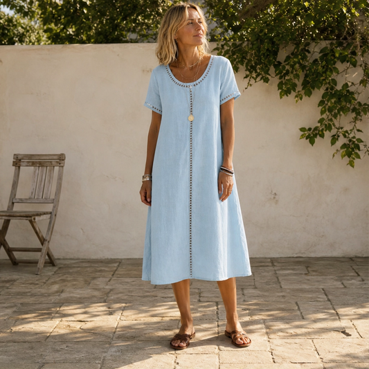 Linaire™ – Breathable Cotton-Linen Openwork Midi Dress + 50% OFF