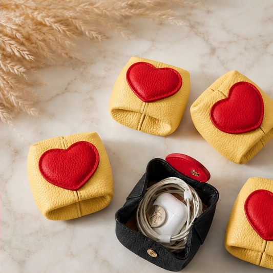 Pebble & Heart – Top-Grain Leather Squeeze-Top Mini Coin Pouch with Heart Detail + 1+1 FREE
