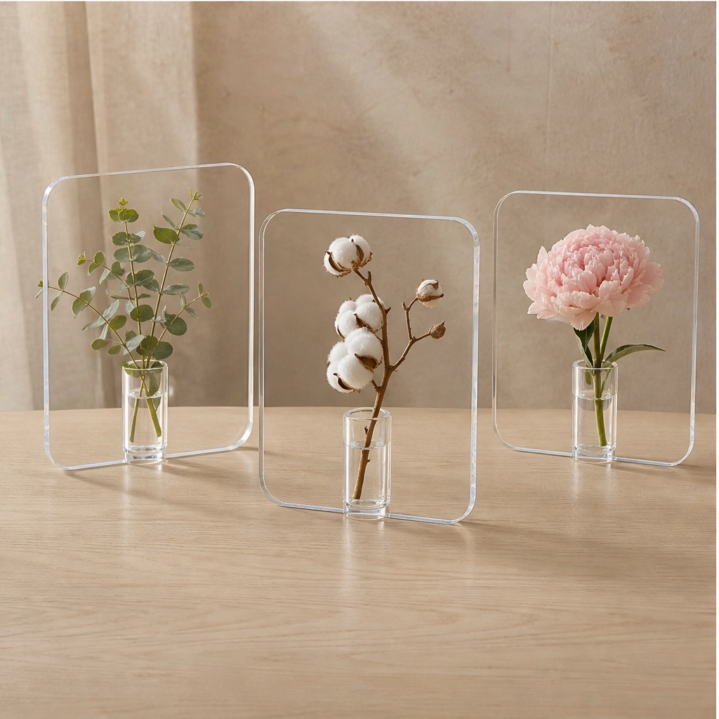 Lucent – Acrylic Frame Flower Vase, Clear Nordic Decor for Shelf & Table + 50% OFF
