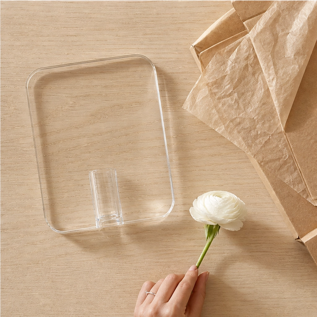 Lucent – Acrylic Frame Flower Vase, Clear Nordic Decor for Shelf & Table + 50% OFF