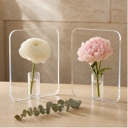 Lucent – Acrylic Frame Flower Vase, Clear Nordic Decor for Shelf & Table + 50% OFF