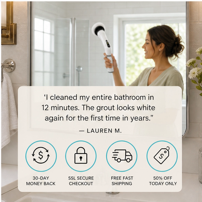 Gleam – Cordless Electric Spin Scrubber with 7 Brush Heads & Telescopic Handle + 50% OFF