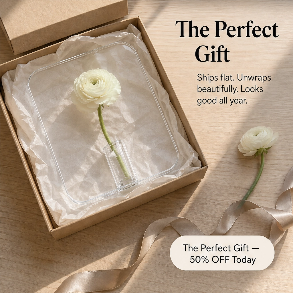 Lucent – Acrylic Frame Flower Vase, Clear Nordic Decor for Shelf & Table + 50% OFF