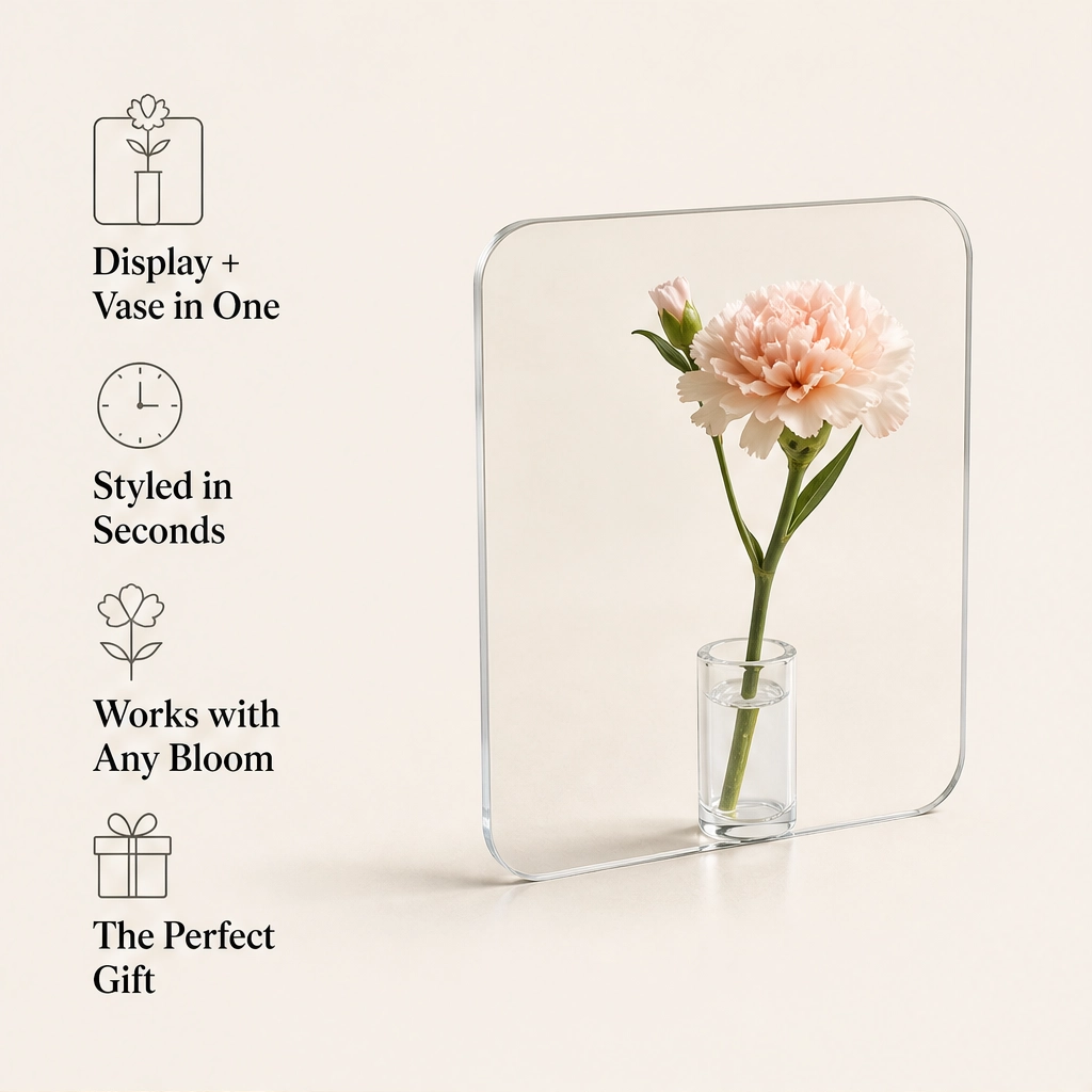 Lucent – Acrylic Frame Flower Vase, Clear Nordic Decor for Shelf & Table + 50% OFF