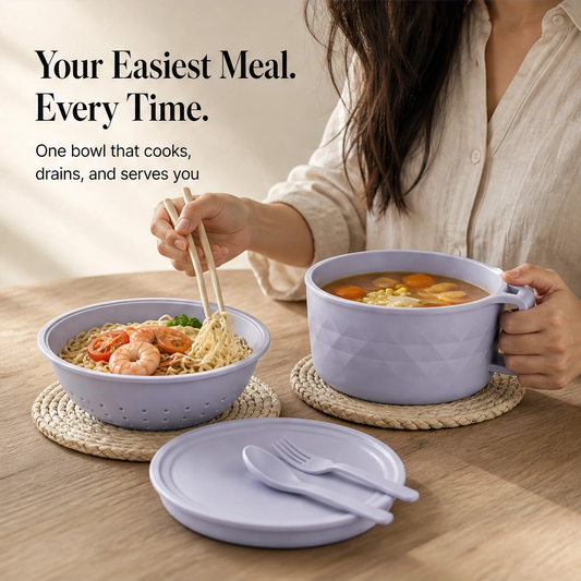 Umara™ – Ramen Bowl Set with Noodle Strainer, Lid & Utensils + 50% OFF