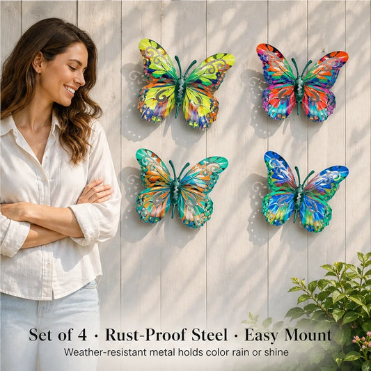 Meadowing – Rust-Proof Metal Butterfly Wall Art, Set of 4 + 50% OFF