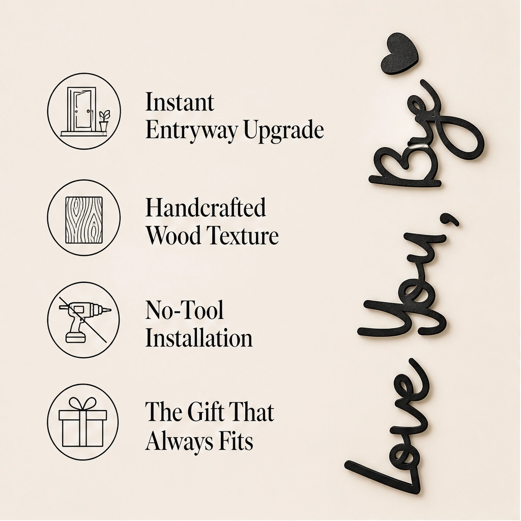 Wrenhollow – "Love You, Bye" No-Drill Wooden Entryway Sign + 50% OFF