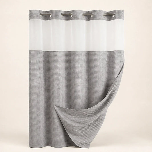 Weavecove – Hookless Waffle Weave Shower Curtain with Snap Buttons & Light-Through Top Panel + 50% OFF