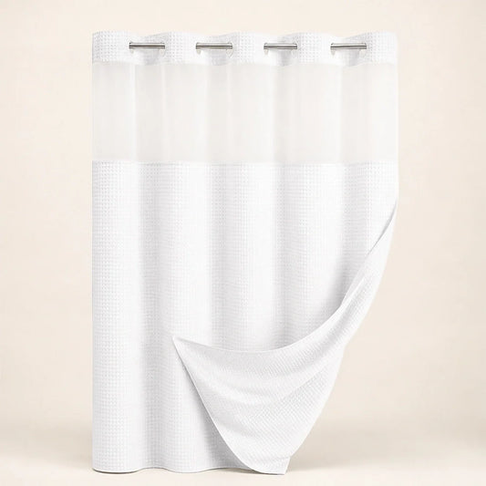 Weavecove – Hookless Waffle Weave Shower Curtain with Snap Buttons & Light-Through Top Panel + 50% OFF
