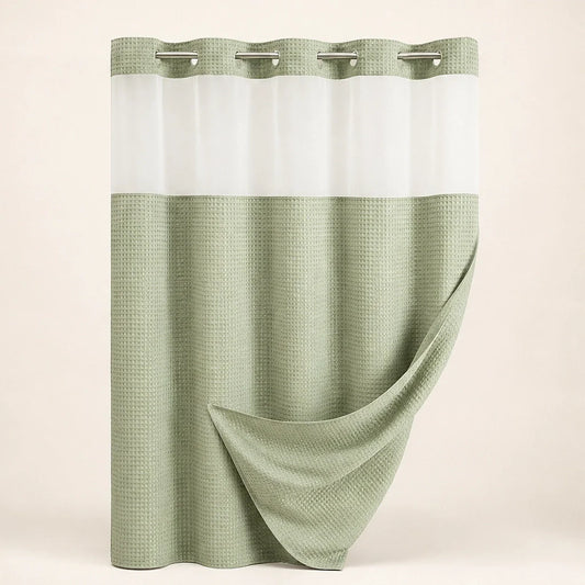 Weavecove – Hookless Waffle Weave Shower Curtain with Snap Buttons & Light-Through Top Panel + 50% OFF