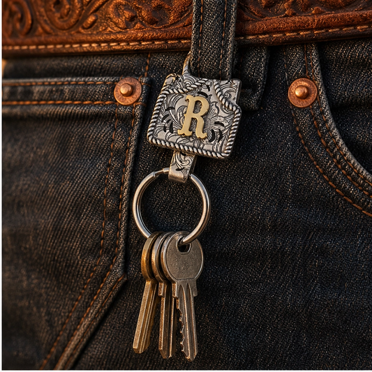 Drover – Personalized Solid Brass Initial Cow Tag Keychain + But 1 +1 FREE