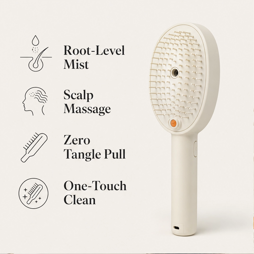 Mistveil – Misting Detangle Brush with Scalp Massage & Self-Cleaning Bristles + 50% OFF
