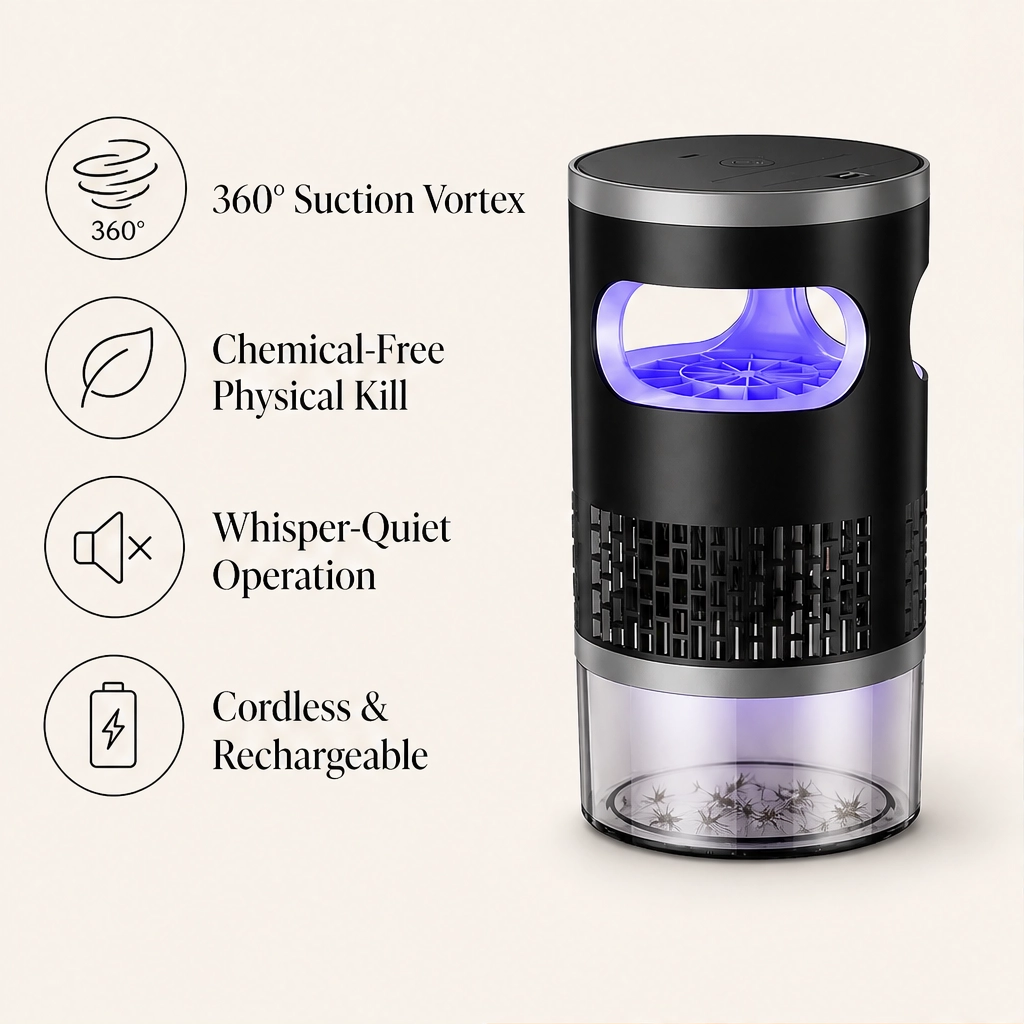 Hushden – Silent Suction Indoor Insect Trap, Non-Zapper Light Catcher for Mosquitoes, Fruit Flies & Gnats + 50% OFF