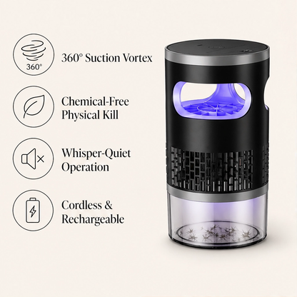 Hushden – Silent Suction Indoor Insect Trap, Non-Zapper Light Catcher for Mosquitoes, Fruit Flies & Gnats + 50% OFF