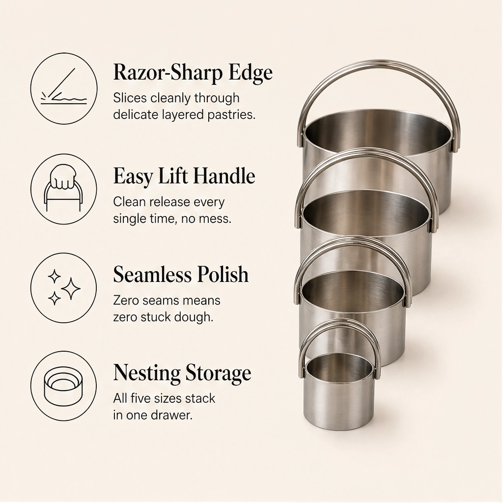 Hearthen – Sharp-Edge 5-Piece Stainless Steel Pastry & Biscuit Cutter Set + 50% OFF