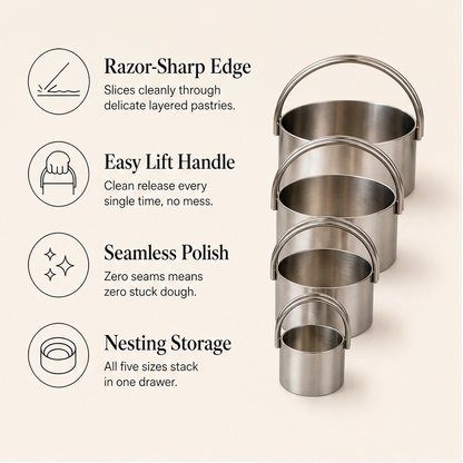 Hearthen – Sharp-Edge 5-Piece Stainless Steel Pastry & Biscuit Cutter Set + 50% OFF