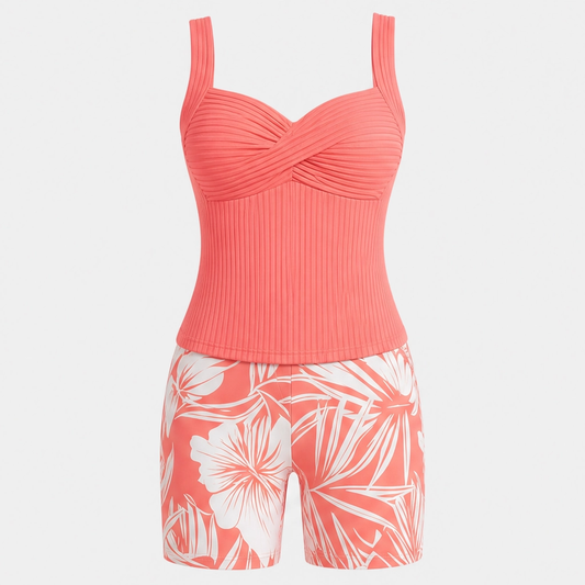 Sundrift™ – Tummy-Smoothing Twist-Front Tankini & Boxer Short Swim Set + 50% OFF