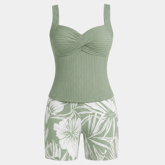 Sundrift™ – Tummy-Smoothing Twist-Front Tankini & Boxer Short Swim Set + 50% OFF