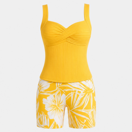 Sundrift™ – Tummy-Smoothing Twist-Front Tankini & Boxer Short Swim Set + 50% OFF