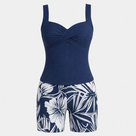 Sundrift™ – Tummy-Smoothing Twist-Front Tankini & Boxer Short Swim Set + 50% OFF