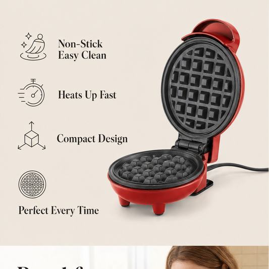 Waffora – Compact Non-Stick Mini Waffle Maker + 50% OFF features