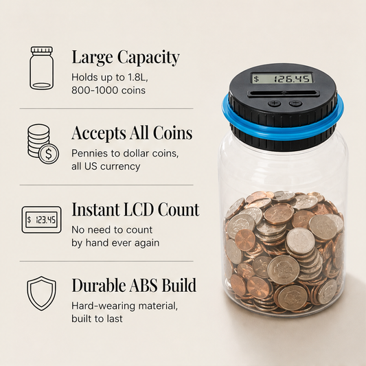 Tallybrook – Automatic Coin Counting Digital Piggy Bank + 50% OFF features