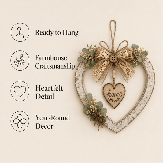 Homestead & Twine – Ready-to-Hang Rustic Heart Wreath Wall Decor features