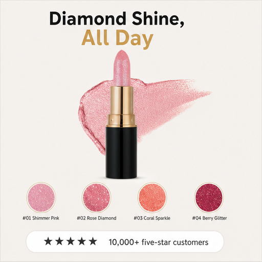 Glintique – Waterproof Diamond Glitter Lipstick with Hydrating Core features