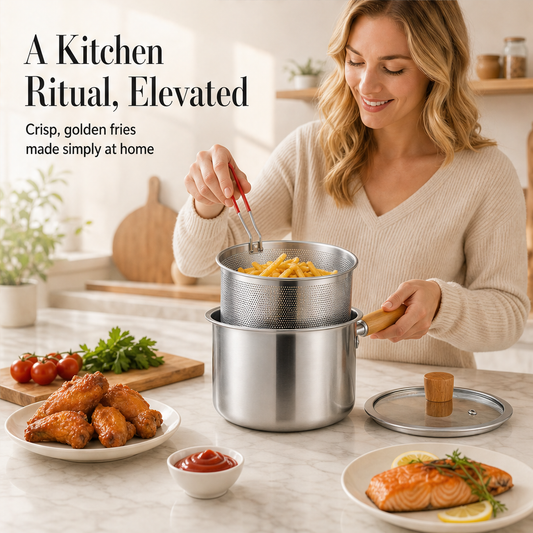 Frycrest – 304 Steel Frying Pot with Basket and Glass Lid + 50% OFF features