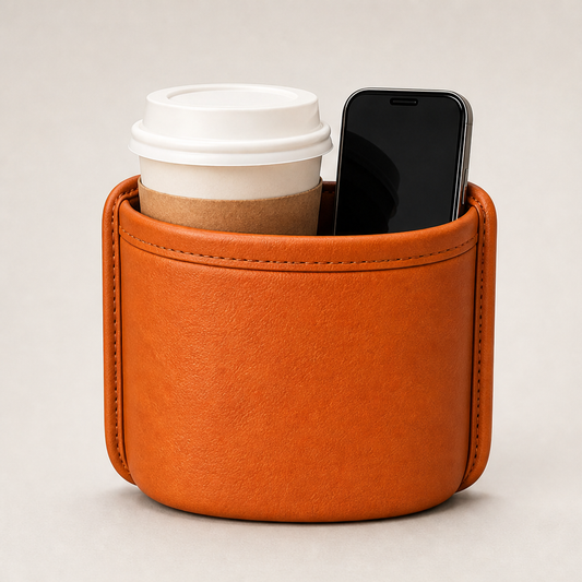 Cargrip – Clip-On PU Leather Car Cup Holder & Storage Pouch + 50% OFF Brown