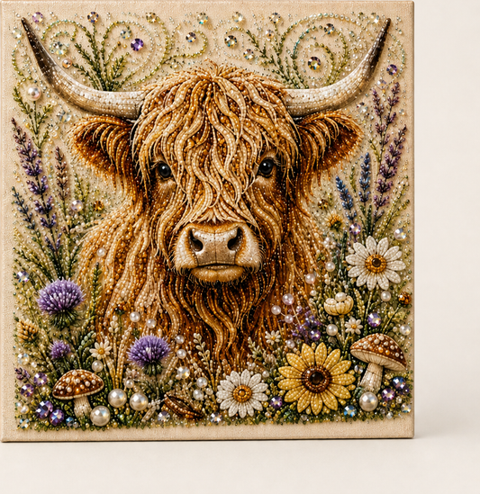 Meadowbead – Highland Cow Pearl Art DIY Canvas Kit + 50% OFF Beige