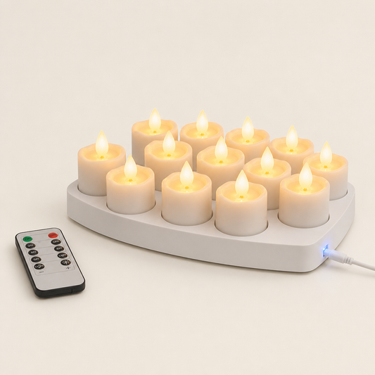 Emberholm – Remote Control, Timer & Recharge Base Flameless LED Candles + 50% OFF Ivory