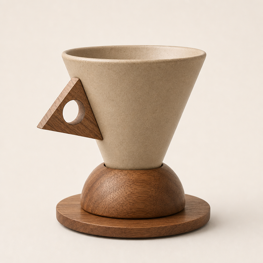 Kernwick – Handmade Matte Ceramic Cup with Wood Handle & Base + 50% OFF Beige