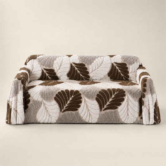 Leafton – Thick Sherpa Jacquard Non-Slip Sofa Cover + 50% OFF Brown