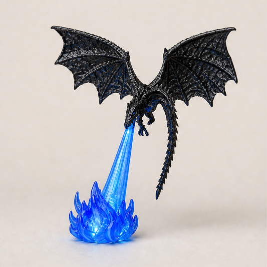 Emberwyrm – Glowing LED Flame 3D Dragon Bookshelf Display + 50% OFF Black/Blue