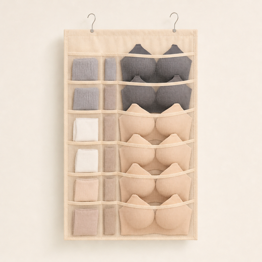 StowLoft – Double-Sided Mesh Hanging Underwear Organizer Beige