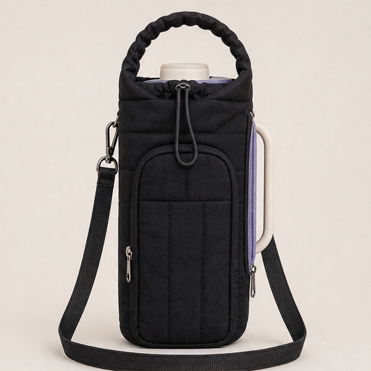 Fernwell – Crossbody Water Bottle Holder Bag with Adjustable Strap + 50% OFF Black