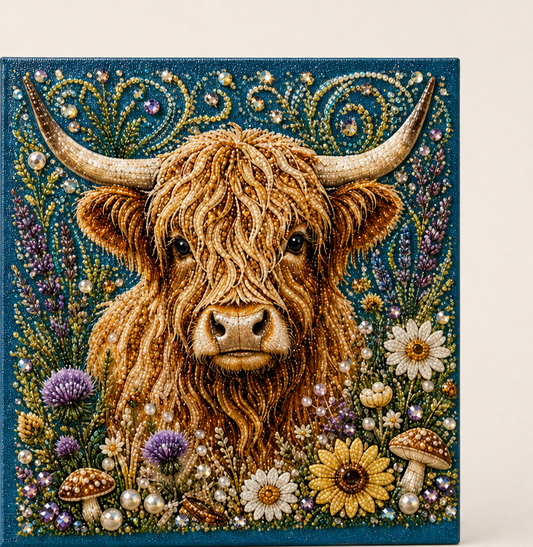 Meadowbead – Highland Cow Pearl Art DIY Canvas Kit + 50% OFF Teal