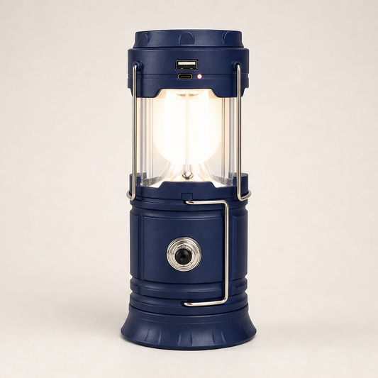 Glowforge Camp – Solar & USB Rechargeable 3-in-1 Flame Lantern + 50% OFF Navy