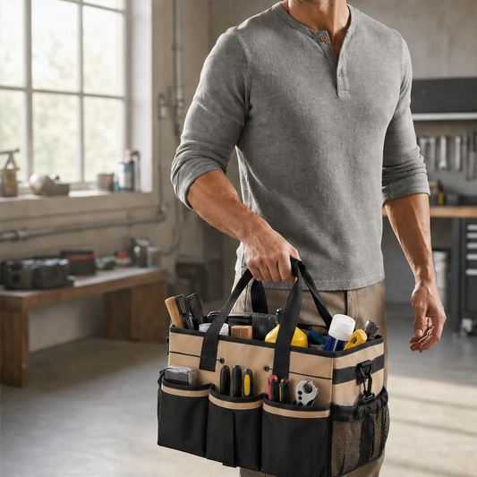 Stowmarch – Reinforced Multi-Pocket Utility Tote for Tools & Garage Gear + 50% OFF Khaki
