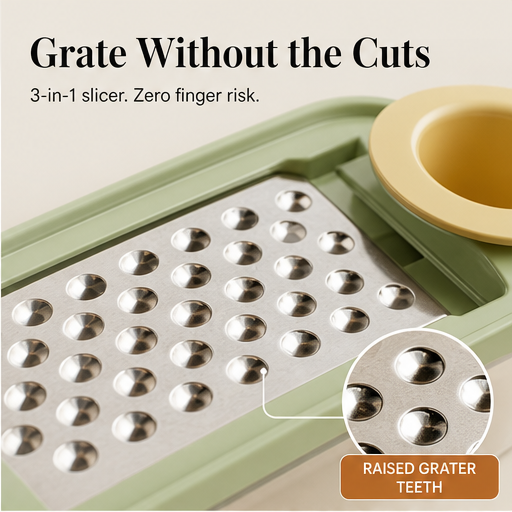 Grovena – 3-in-1 Slice, Shred & Mash Mandoline Slicer with Container features