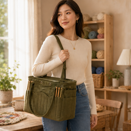 Woolcroft – Tangle-Free Canvas Yarn Storage Tote with Needle Pockets + 50% OFF lifestyle