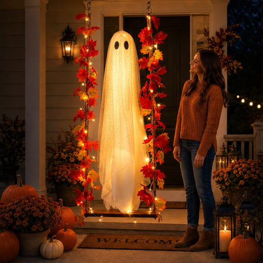 Maplewick – Light-Up Maple Leaf Ghost Swing Halloween Decoration + 50% OFF lifestyle