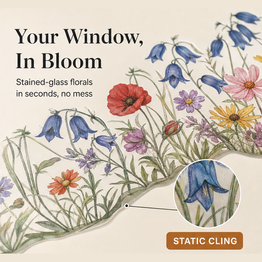 Petalglass – Static Cling Bluebell &amp; Wildflower Window Decals + 50% OFF features