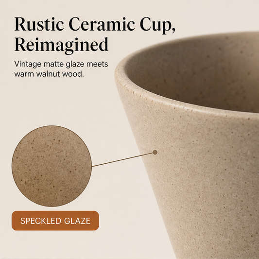Kernwick – Handmade Matte Ceramic Cup with Wood Handle & Base + 50% OFF features