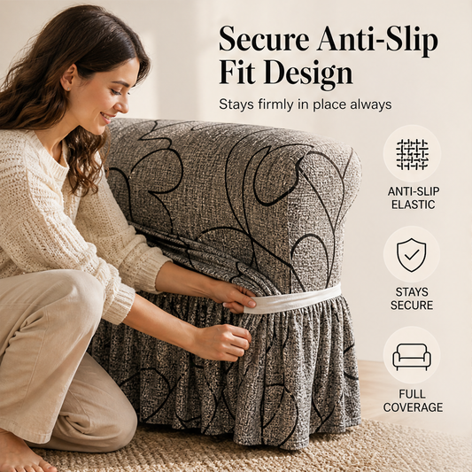 Wrenfold – High-Stretch Ruffled Hem Sofa Slipcover + 50% OFF features