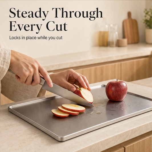 Rimforge – Anti-Slip Rimmed Stainless Steel Chopping Board + 50% OFF features