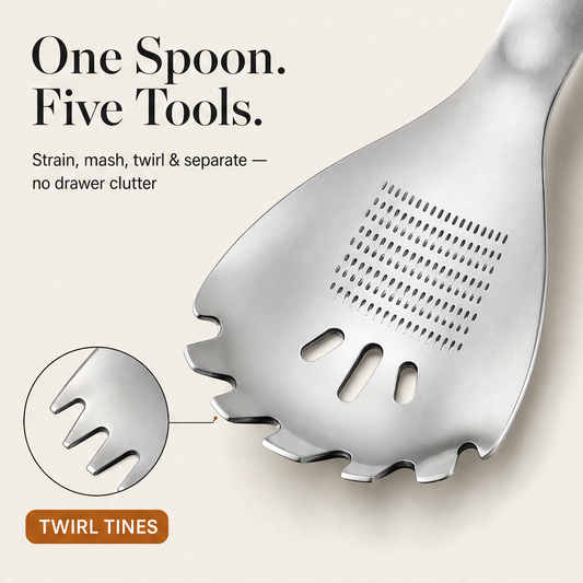 Ladleforge – 5-in-1 Strainer, Masher & Bottle Opener Kitchen Spoon + 50% OFF features